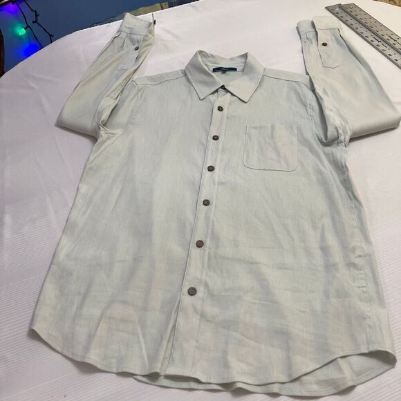 Shore Light Green Linen Men’s Long Sleeve Button Up Shirt Size Medium - Picture 6 of 9